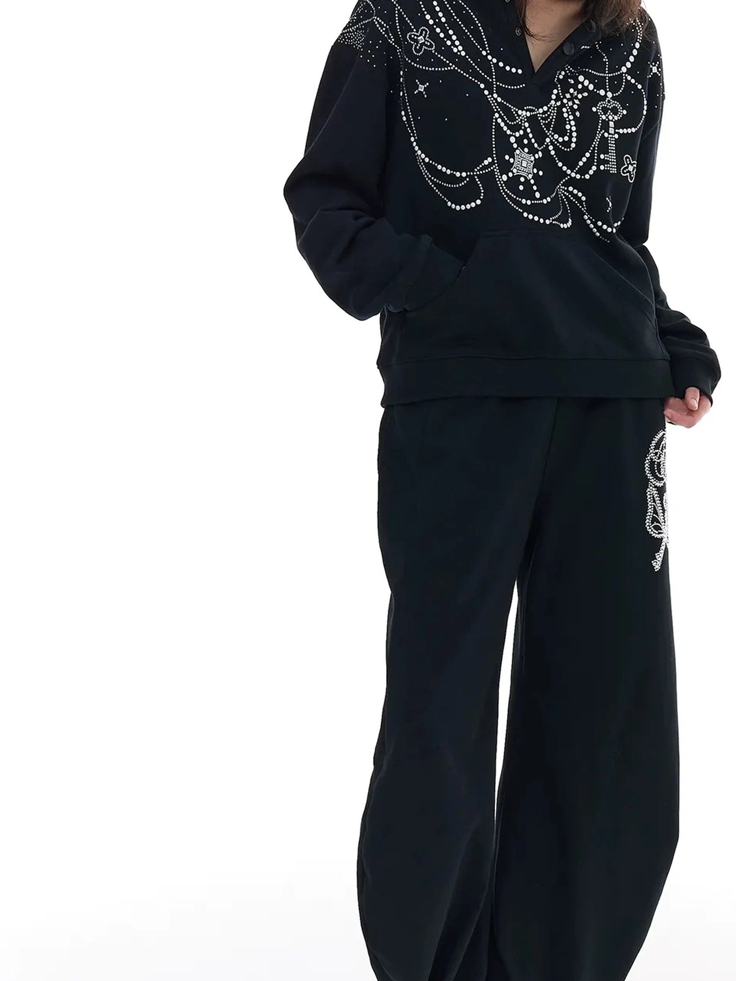 FayChui  Rhinestone Hooded Sweatshirt Jogger Set