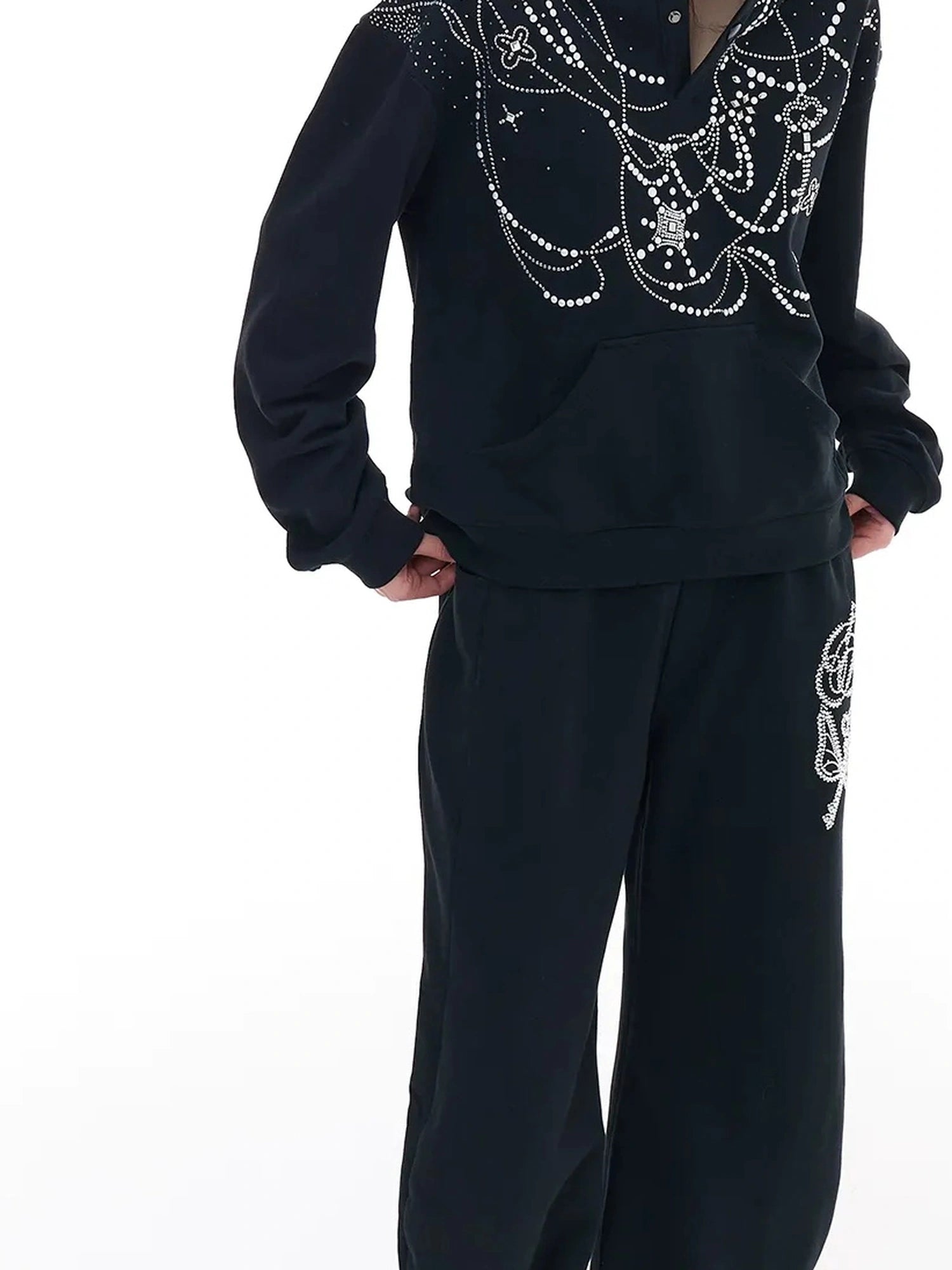FayChui  Rhinestone Hooded Sweatshirt Jogger Set