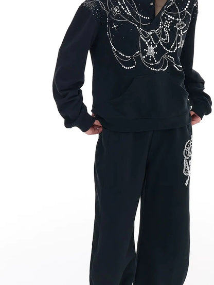 FayChui  Rhinestone Hooded Sweatshirt Jogger Set