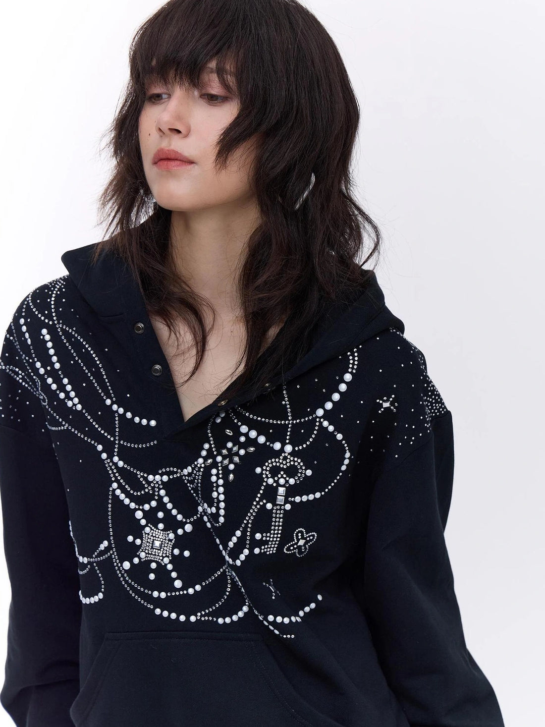 FayChui  Rhinestone Hooded Sweatshirt Jogger Set