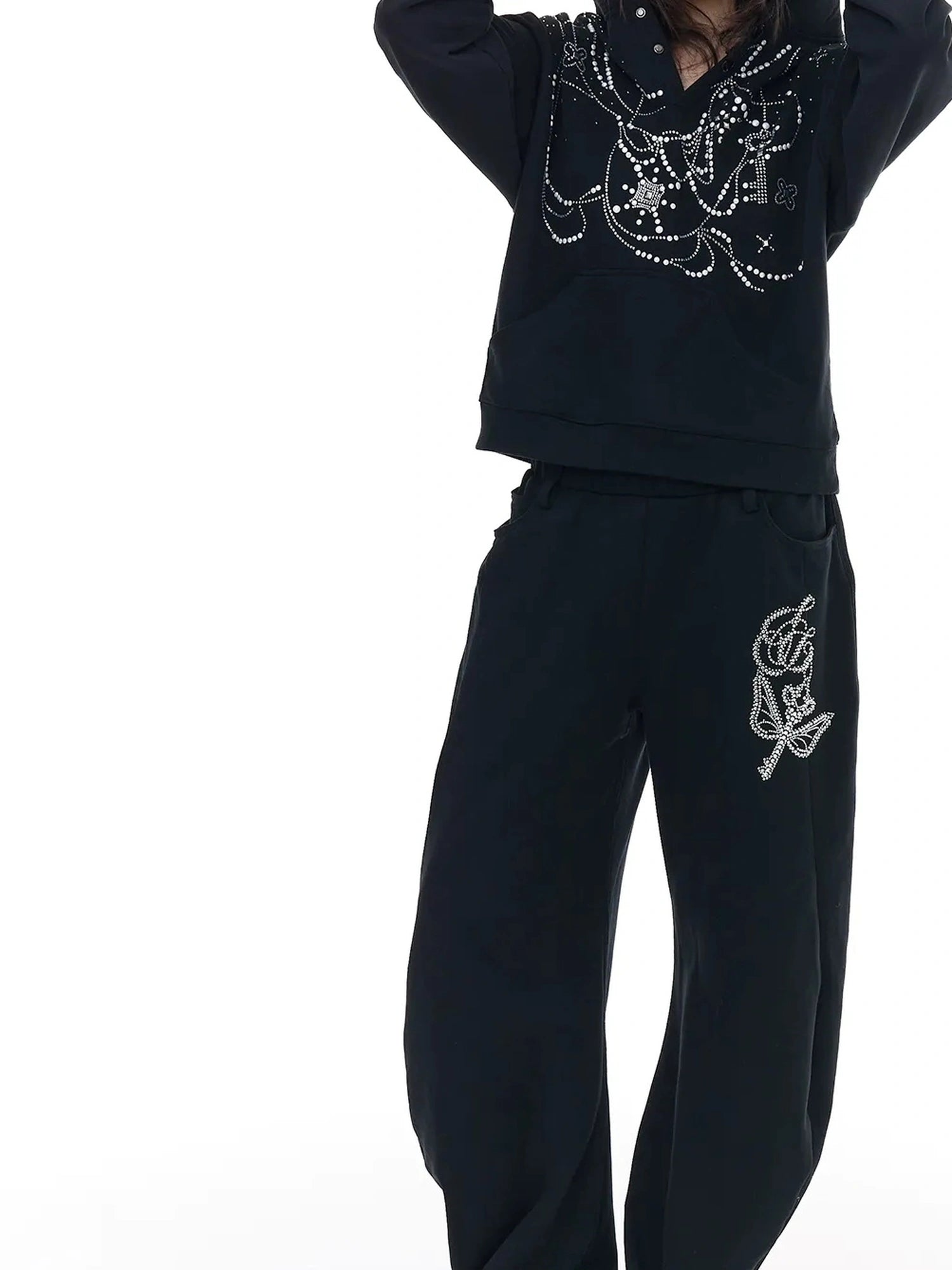 FayChui  Rhinestone Hooded Sweatshirt Jogger Set