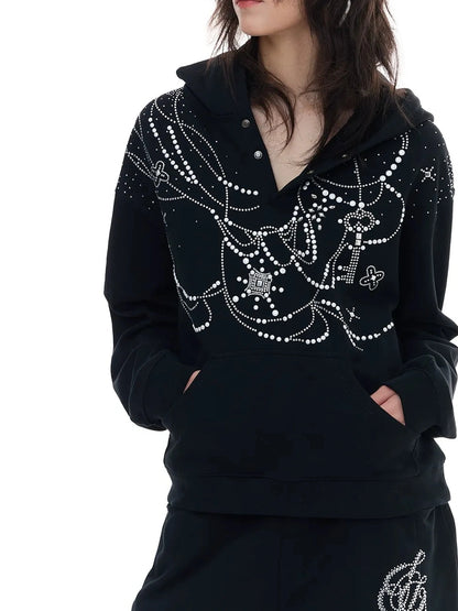 FayChui  Rhinestone Hooded Sweatshirt Jogger Set