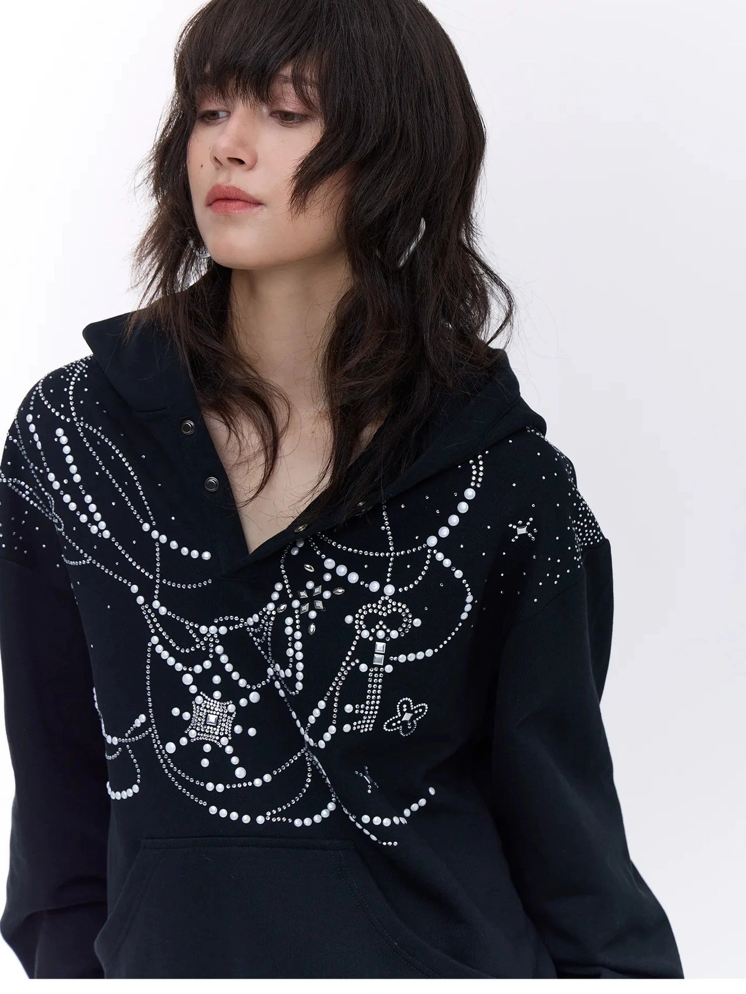 FayChui  Rhinestone Hooded Sweatshirt Jogger Set