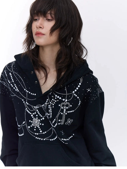 FayChui  Rhinestone Hooded Sweatshirt Jogger Set