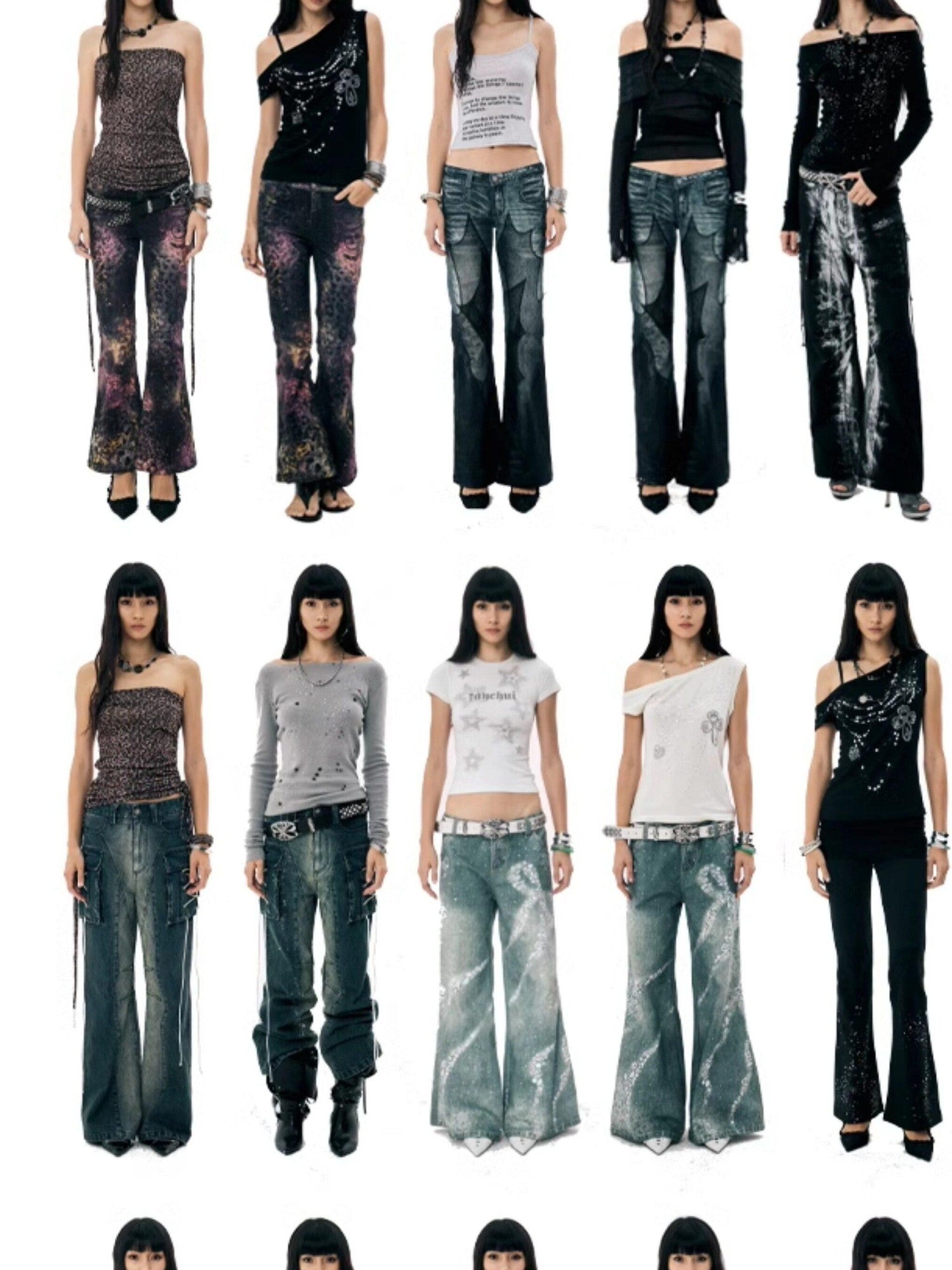 FayChui Rhinestone One Line Collar Slim Fit Women&