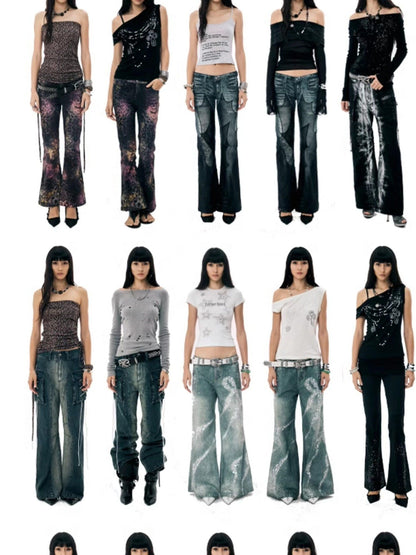 FayChui Rhinestone One Line Collar Slim Fit Women&