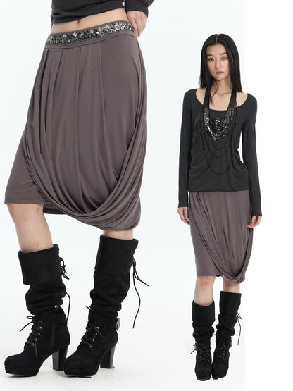 FayChui Rhinestone Trim Asymmetric Ruched Lyocell Women&