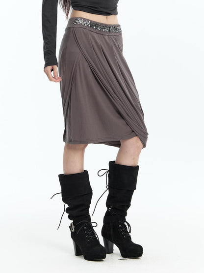 FayChui Rhinestone Trim Asymmetric Ruched Lyocell Women&