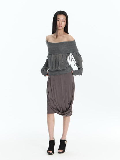 FayChui Rhinestone Trim Asymmetric Ruched Lyocell Women&