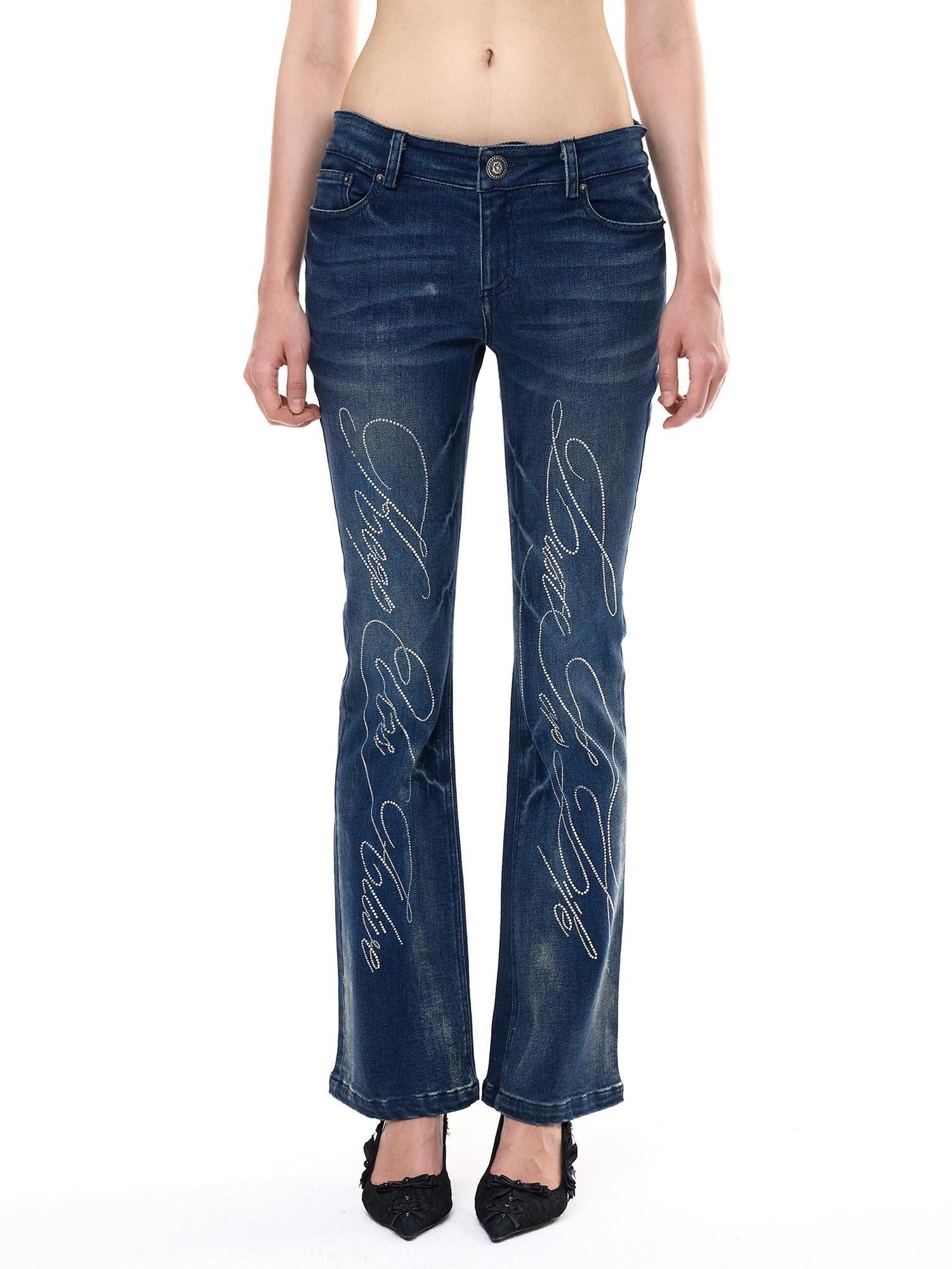 FayChui Rhinestone Waterwash Built In Hip Pad Push Up Straight Women&