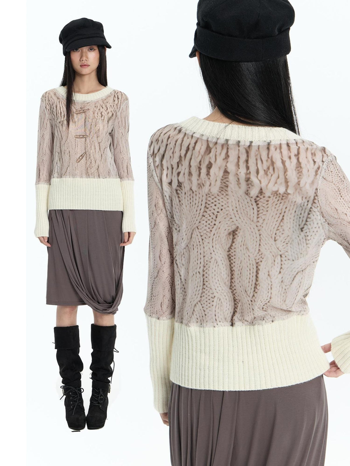 FayChui Ribbed Printed Mesh Striped Slim Fit Women&