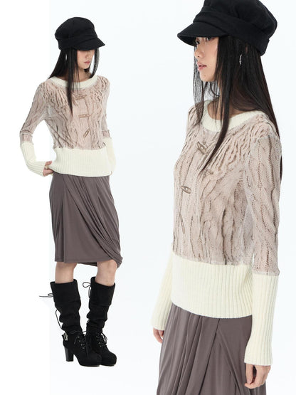 FayChui Ribbed Printed Mesh Striped Slim Fit Women&