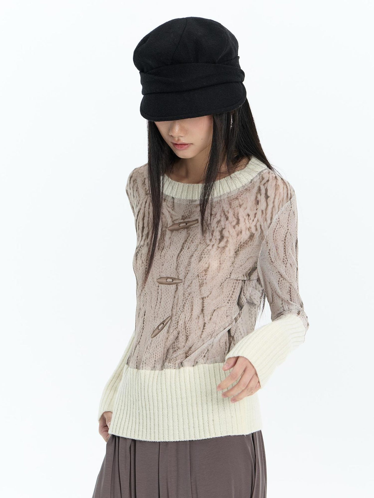 FayChui Ribbed Printed Mesh Striped Slim Fit Women&