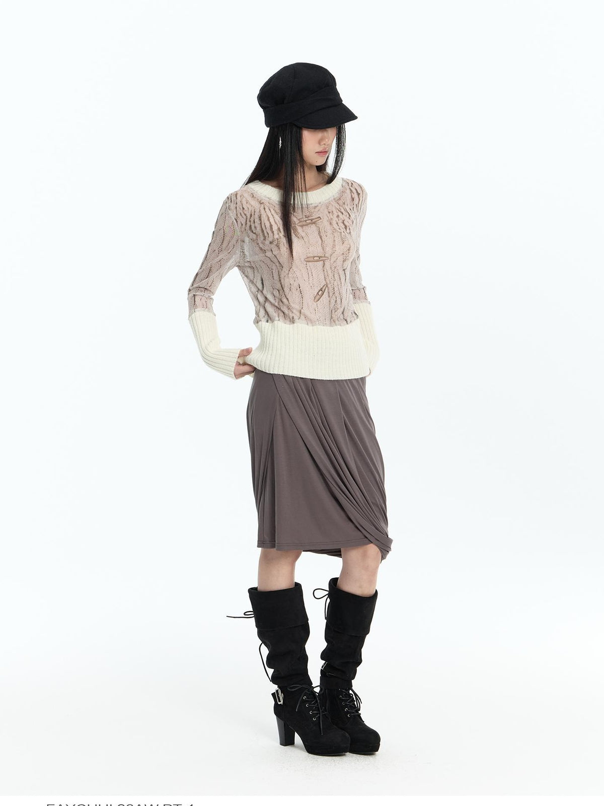 FayChui Ribbed Printed Mesh Striped Slim Fit Women&