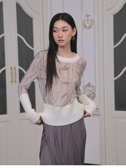 FayChui Ribbed Printed Mesh Striped Slim Fit Women&