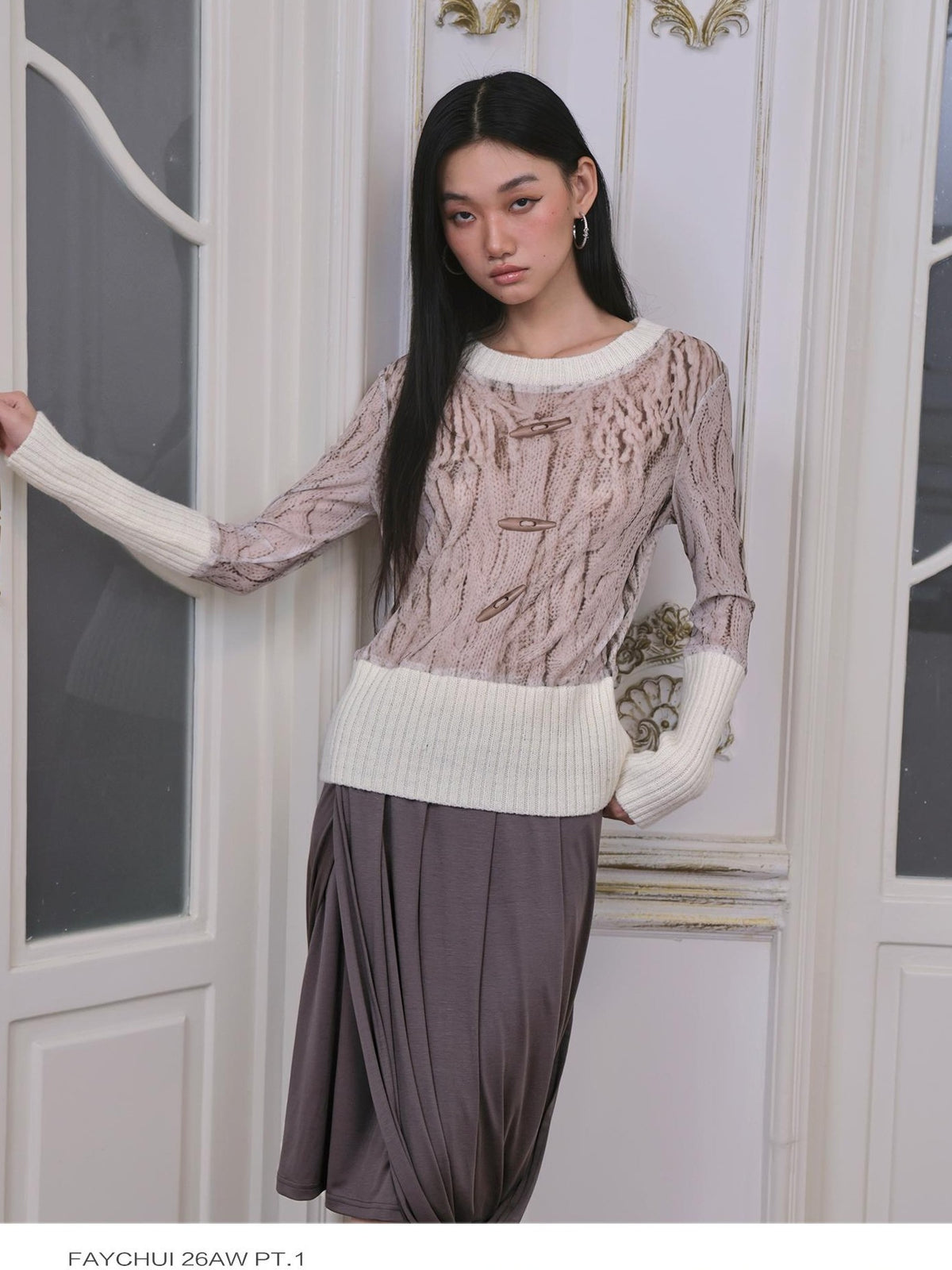 FayChui Ribbed Printed Mesh Striped Slim Fit Women&