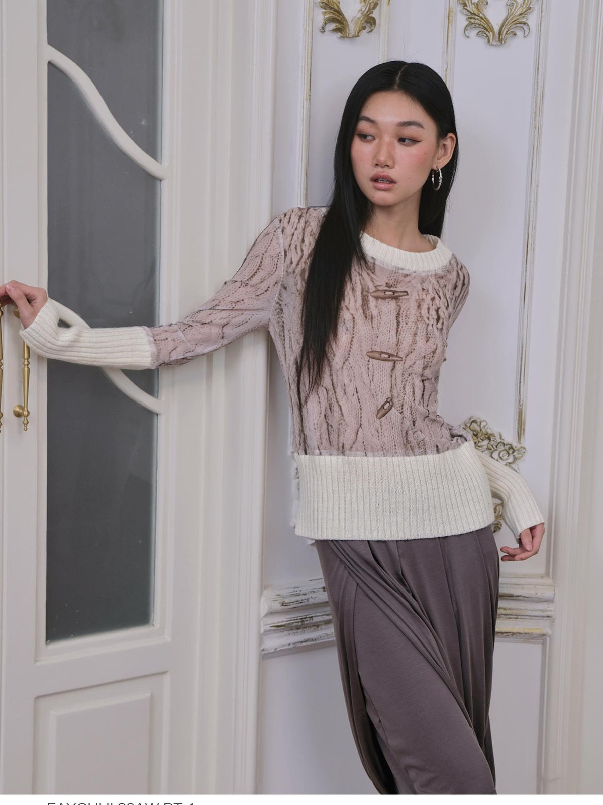 FayChui Ribbed Printed Mesh Striped Slim Fit Women&