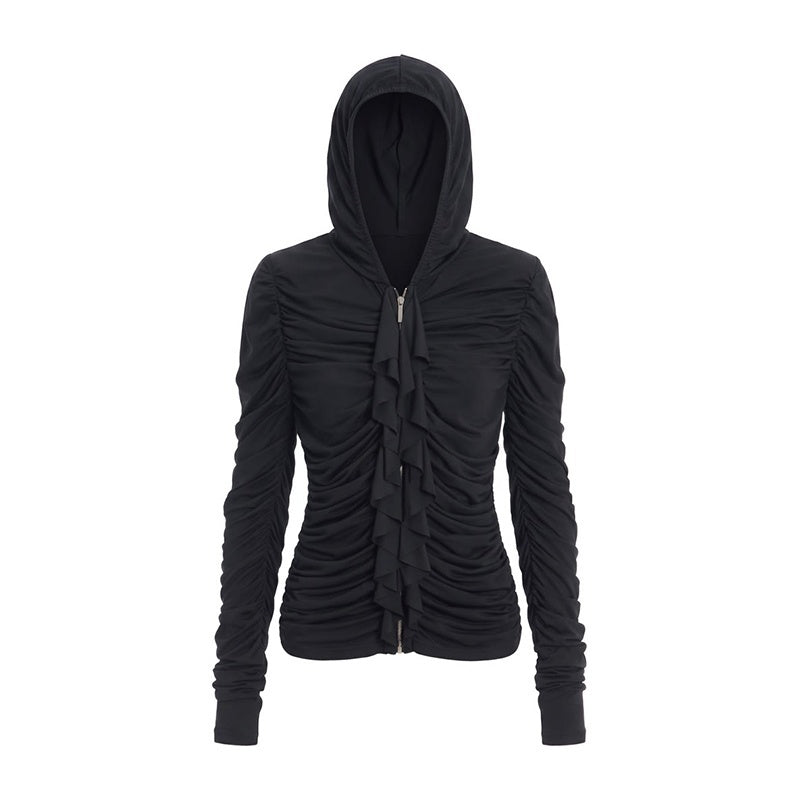 FayChui_Ruffle_Trim_Ruched_Zip_Up_Slim_Fit_Modal_Women&