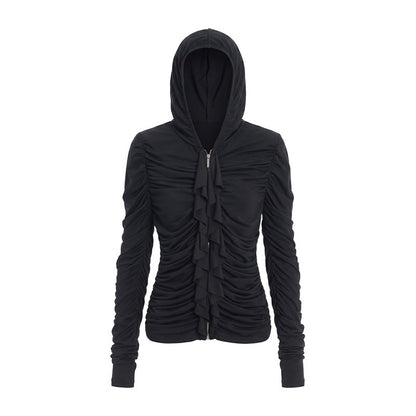 FayChui_Ruffle_Trim_Ruched_Zip_Up_Slim_Fit_Modal_Women&