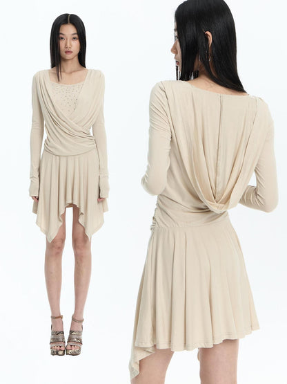 FayChui Sequin Faux Layered Draped V-neck Modal Women&