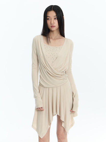 FayChui Sequin Faux Layered Draped V-neck Modal Women&