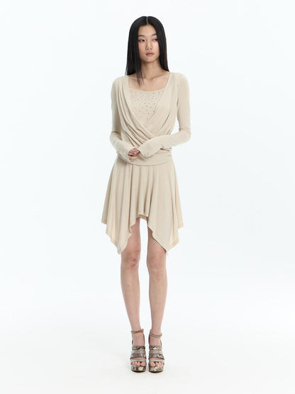 FayChui Sequin Faux Layered Draped V-neck Modal Women&