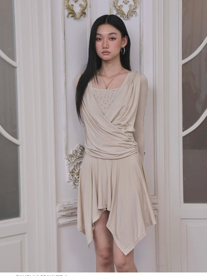 FayChui Sequin Faux Layered Draped V-neck Modal Women&