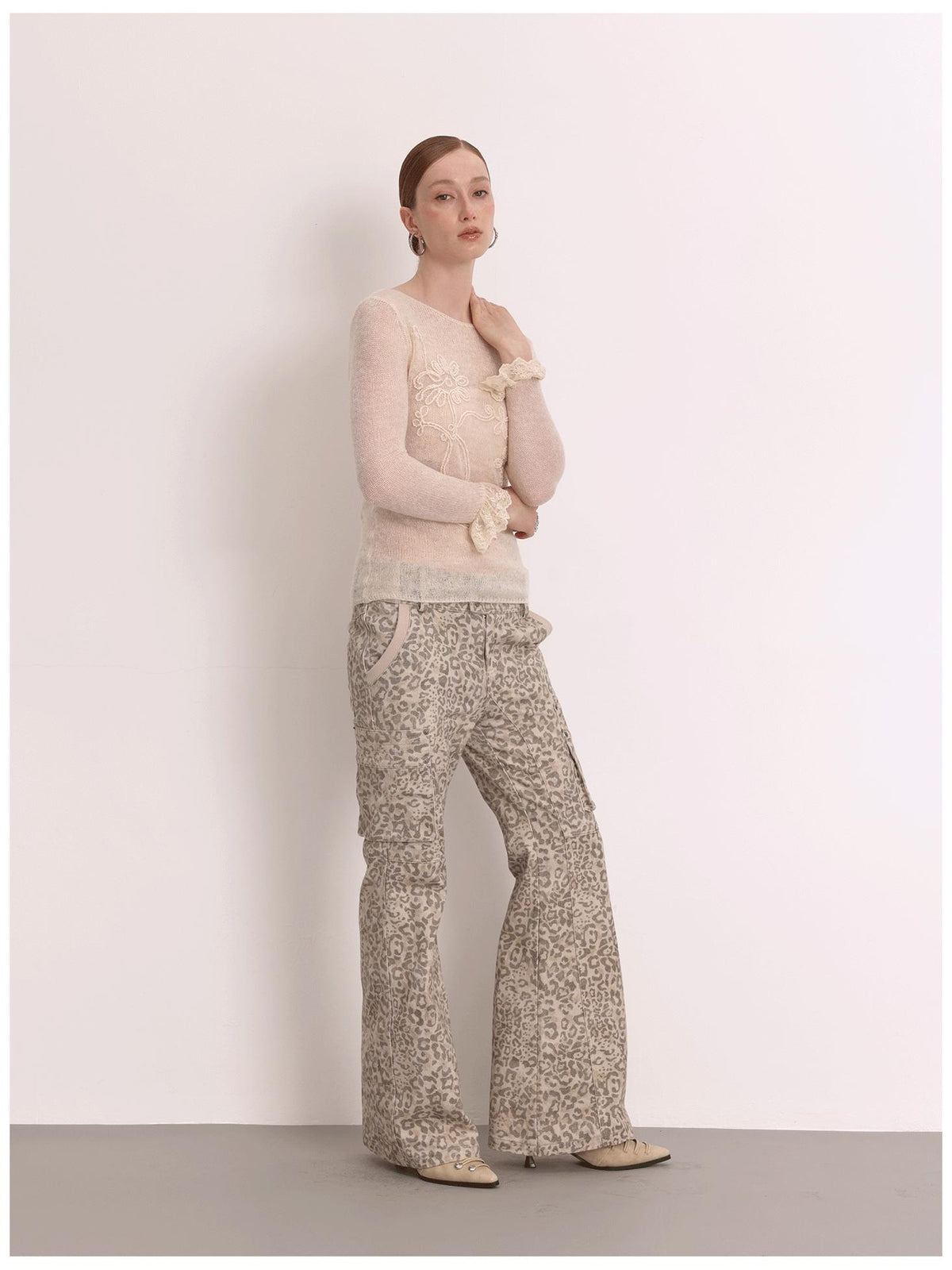 FayChui Sheer Floral Cord Embroidery Beaded Lace Women&