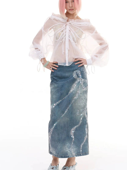 FayChui  Sheer Ruffle Butterfly Blouse