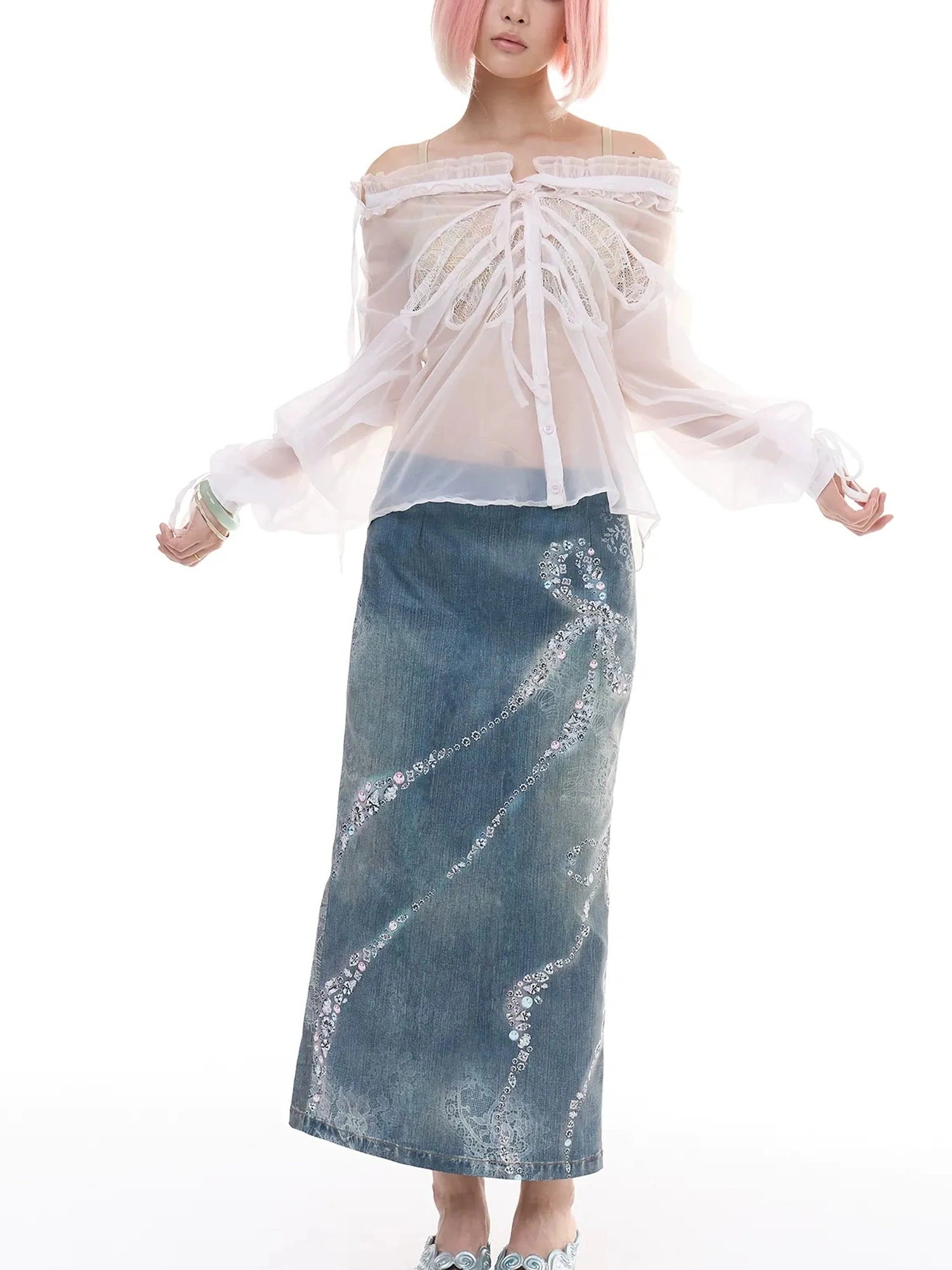 FayChui  Sheer Ruffle Butterfly Blouse