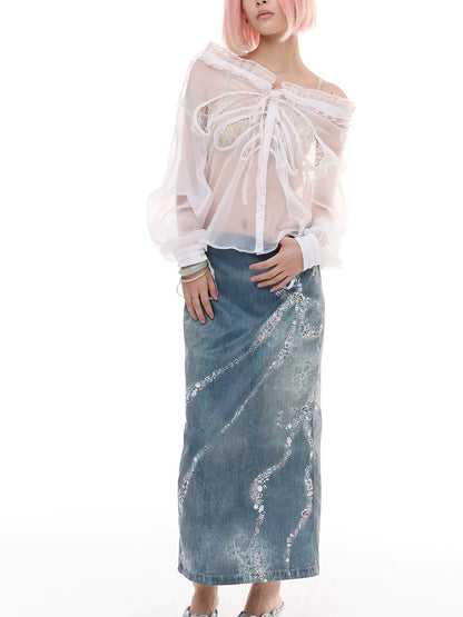 FayChui  Sheer Ruffle Butterfly Blouse