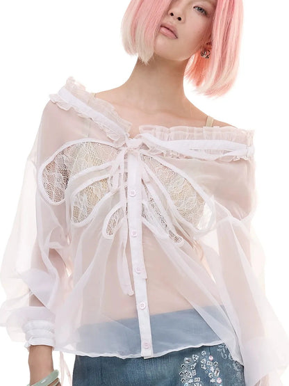 FayChui  Sheer Ruffle Butterfly Blouse