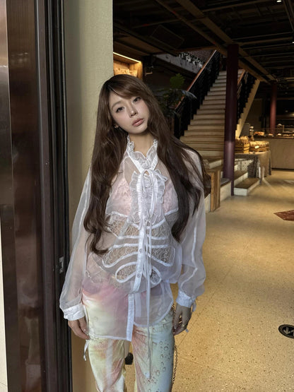 FayChui  Sheer Ruffle Butterfly Blouse