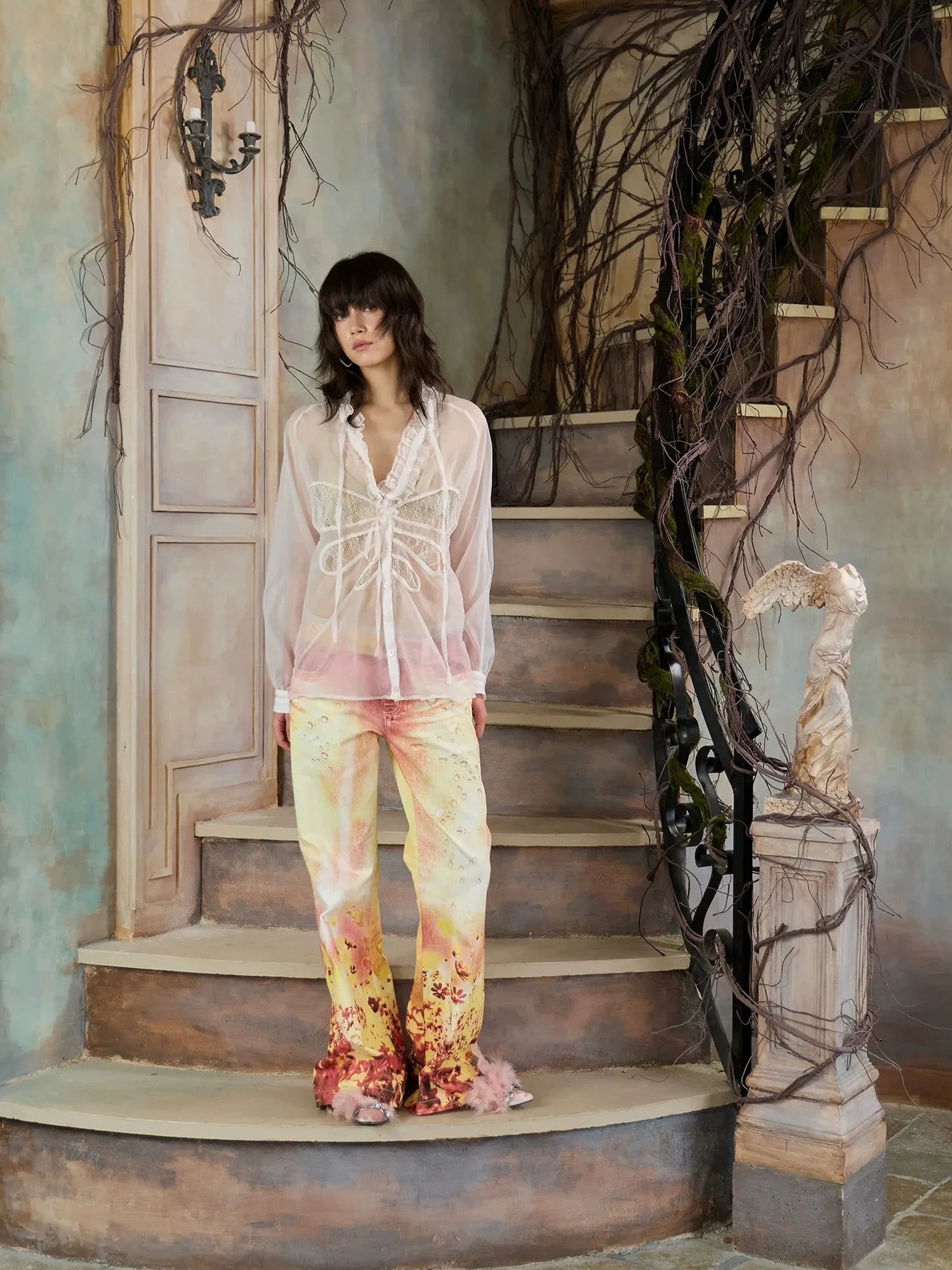 FayChui  Sheer Ruffle Butterfly Blouse
