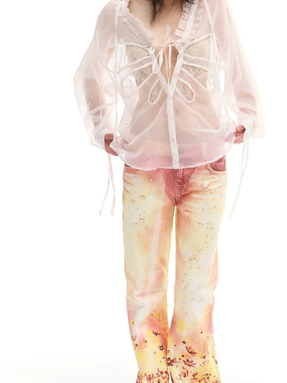 FayChui  Sheer Ruffle Butterfly Blouse