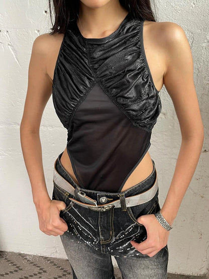FayChui  Sleeveless Mesh Paneled Bodycon Jumpsuit