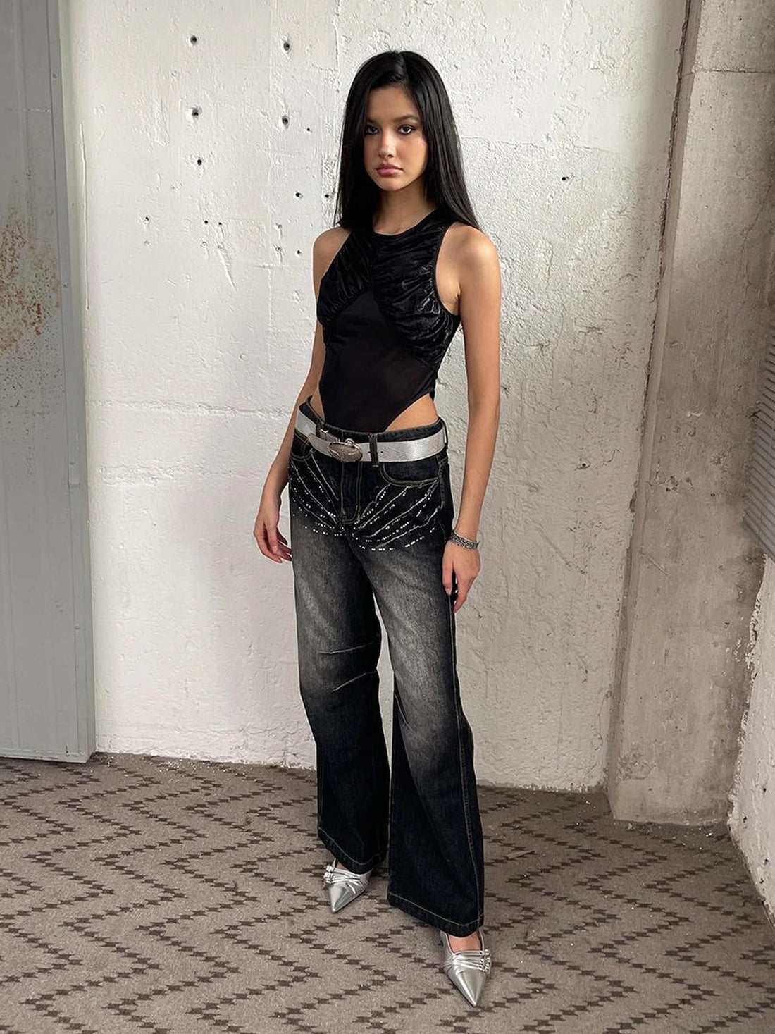 FayChui  Sleeveless Mesh Paneled Bodycon Jumpsuit