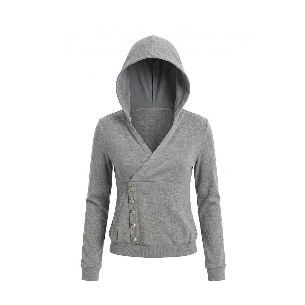 FayChui_Slim_Fit_Cross_V-neck_Buttoned_Hooded_Women&