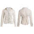 FayChui  Slim Fit Star Embroidery Ruffle Hem Striped Shirt