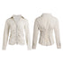 FayChui  Slim Fit Star Embroidery Ruffle Hem Striped Shirt