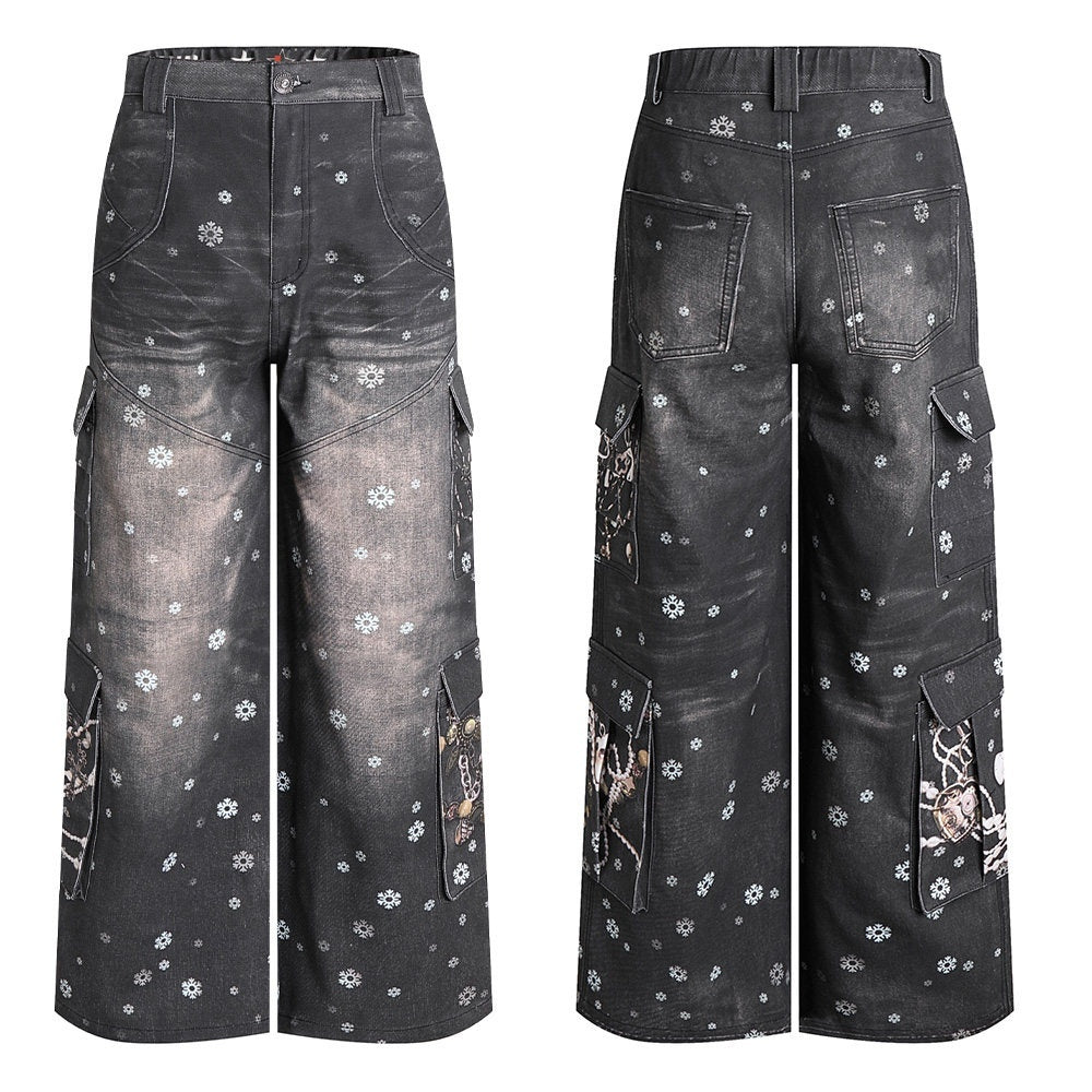FayChui_Snowflake_Print_Vintage_Cargo_Loose_Women&