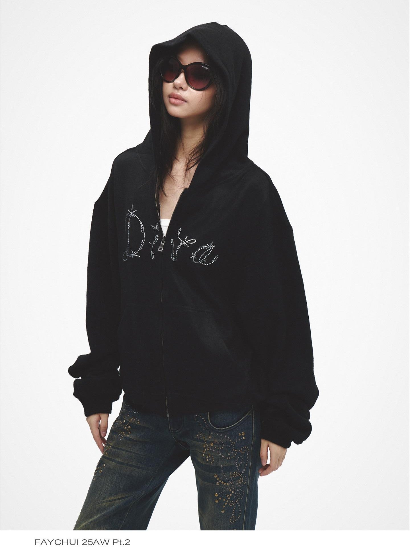 FayChui Soft Loose Fit Diva Rhinestone Lettering Women&