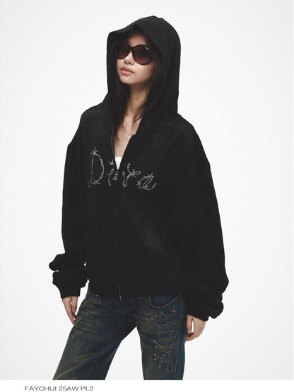 FayChui Soft Loose Fit Diva Rhinestone Lettering Women&