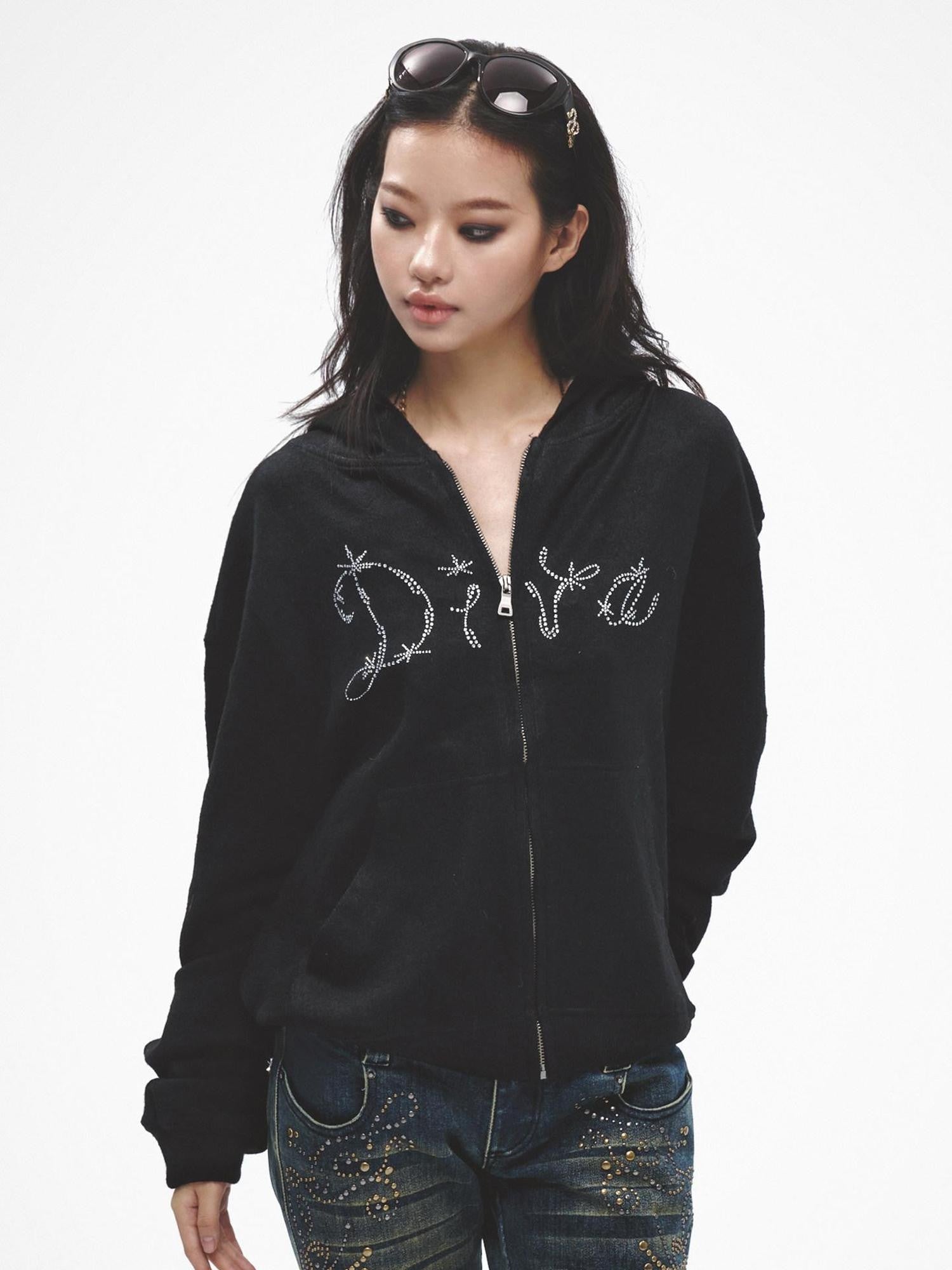 FayChui Soft Loose Fit Diva Rhinestone Lettering Women&