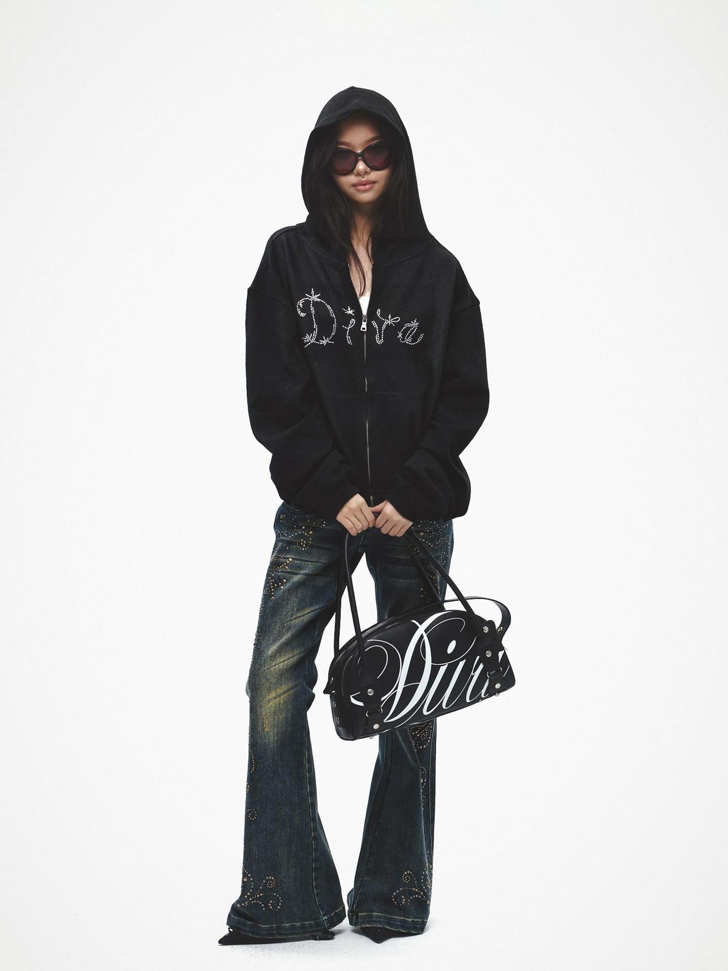 FayChui Soft Loose Fit Diva Rhinestone Lettering Women&