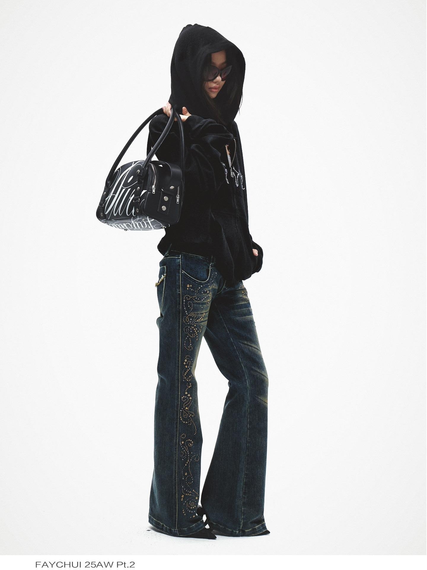FayChui Soft Loose Fit Diva Rhinestone Lettering Women&