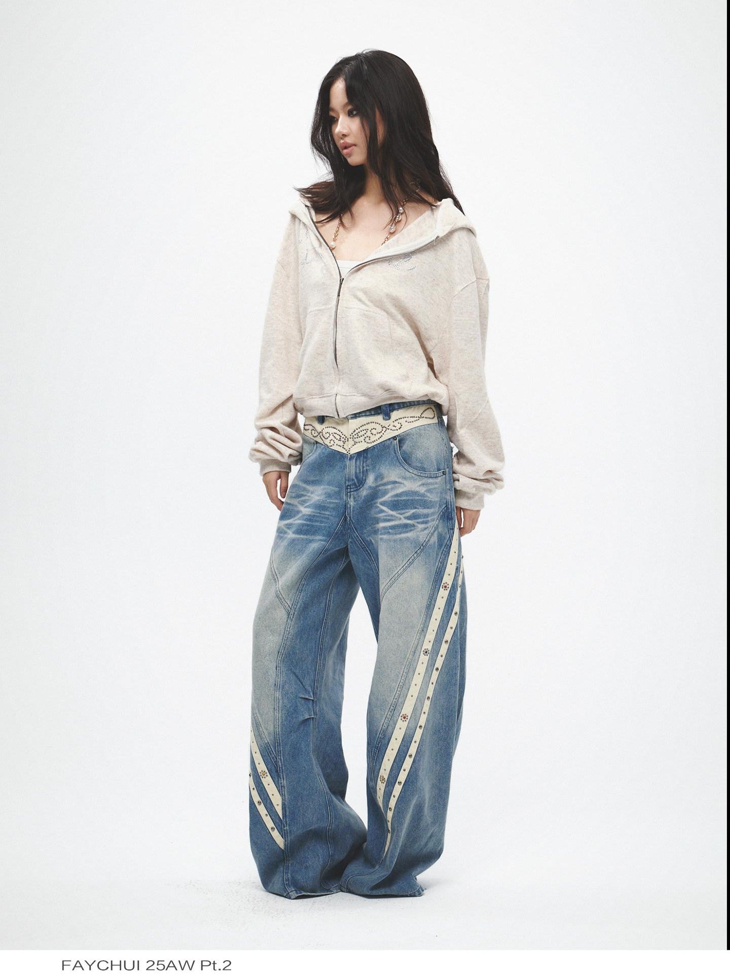 FayChui Soft Loose Fit Diva Rhinestone Lettering Women&