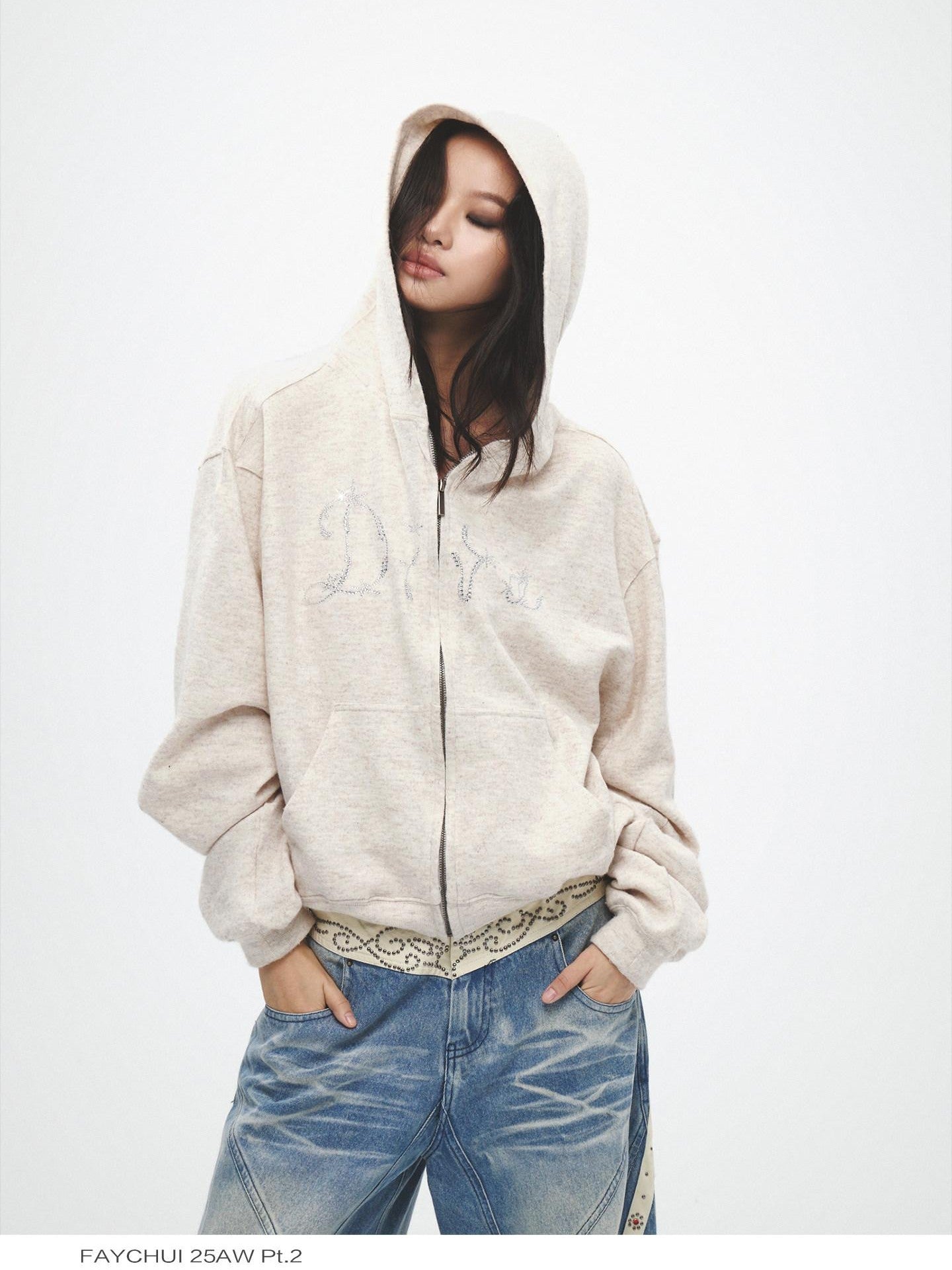 FayChui Soft Loose Fit Diva Rhinestone Lettering Women&