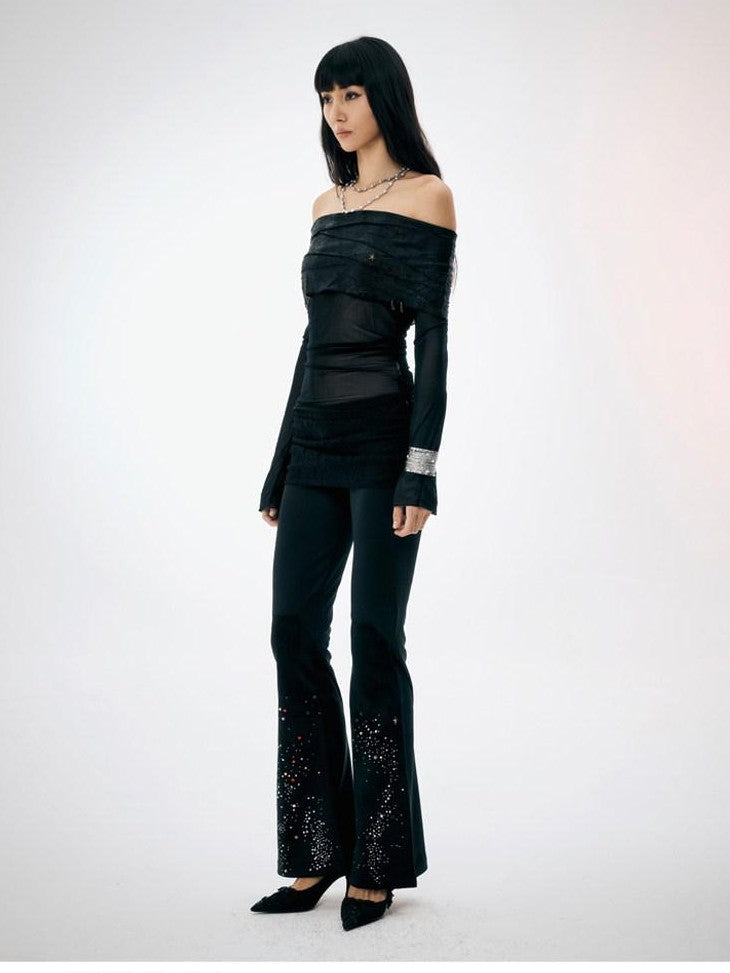 FayChui Sparkle Rhinestone Lace Embellished Women&