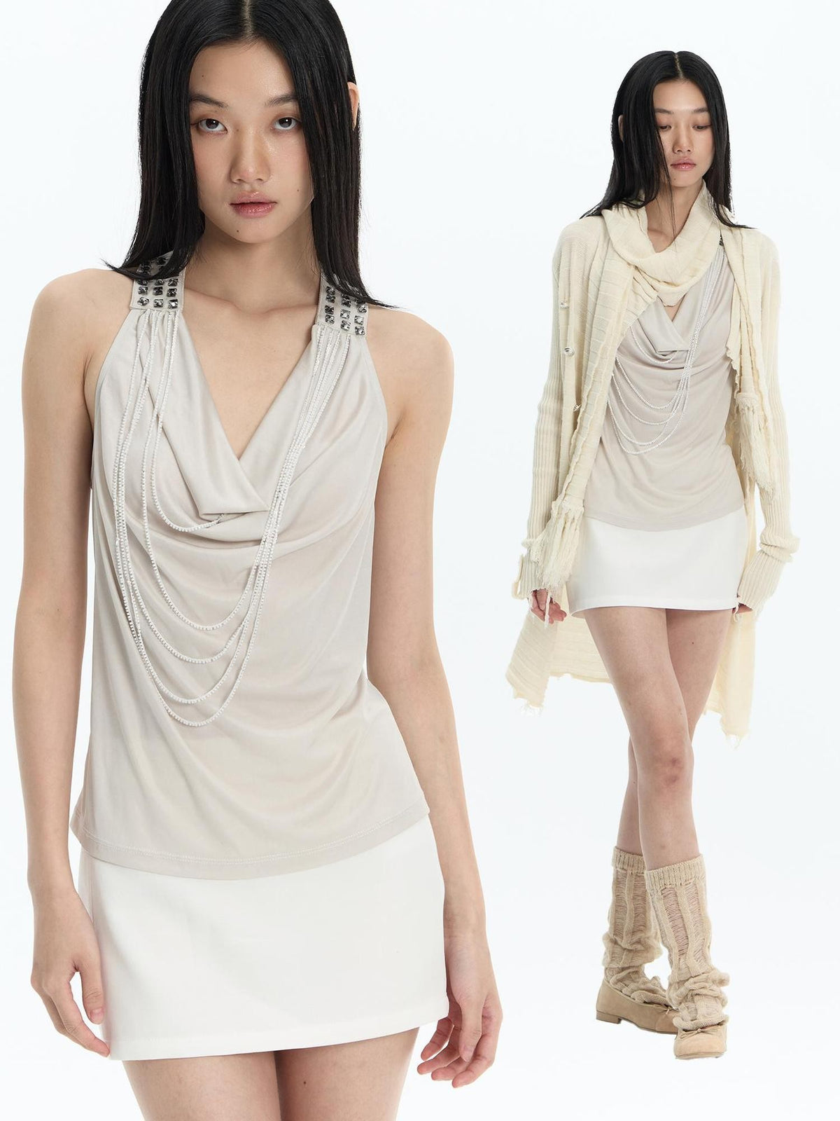 FayChui Sparkling Rhinestone Chain Draped Neck Acetate Women&